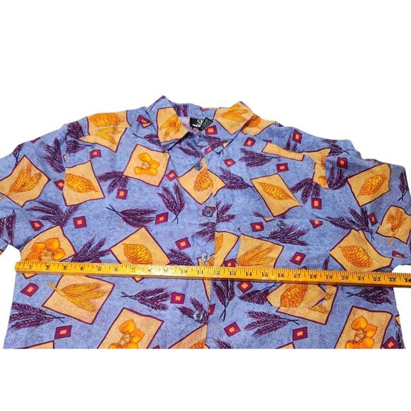 SK & Co Blouse Silk Print Size Large Long Sleeve Collared Button Down Shirt Blue - Picture 9 of 11